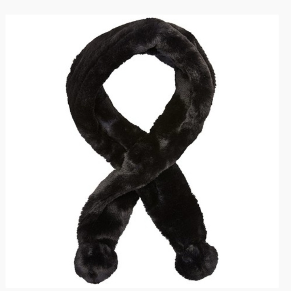 Unreal Fur Black Faux Fur Pom Pom Scarf